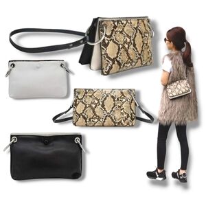 Zara Women's 3 Sections PU Leather Python Print Mini Crossbody Bag